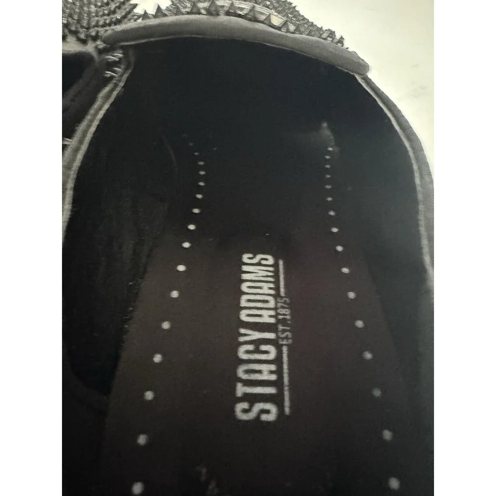 Stacy Adams Black Studded Slip-On Dress Loafers Synthetic Round Toe Men US 9.5